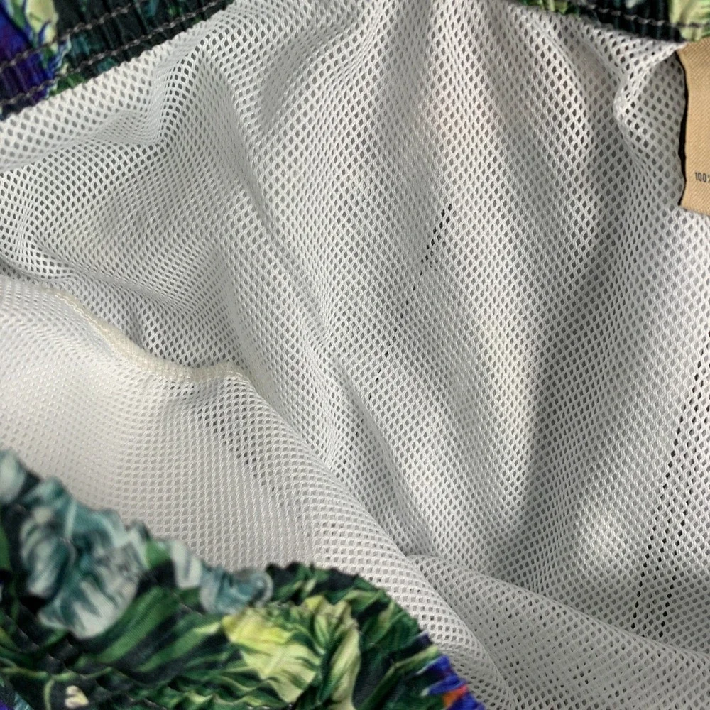 OAS Swim Trunks Men Medium Forrest Floral Birds Beach Coastal Nautical Lined